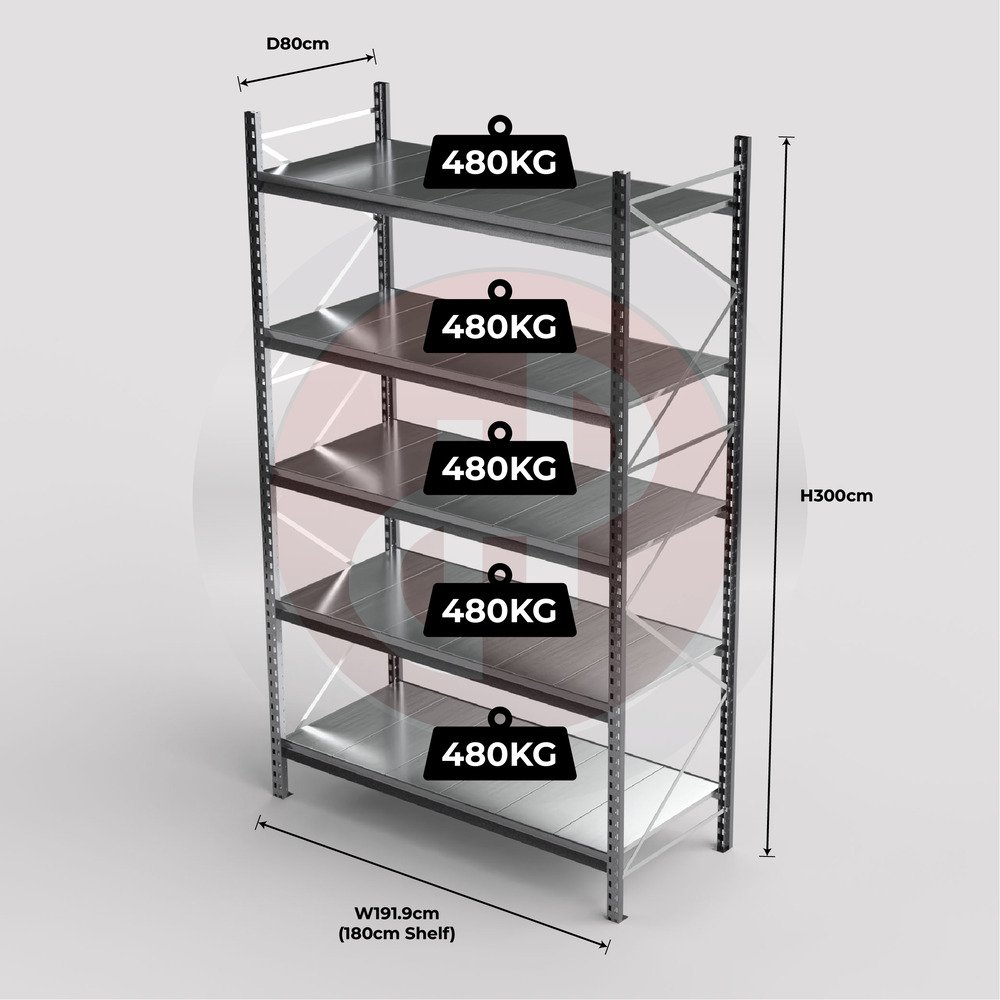 Mini Racking System 180 x 80 x 300cm H with 5 Galvanised Shelves