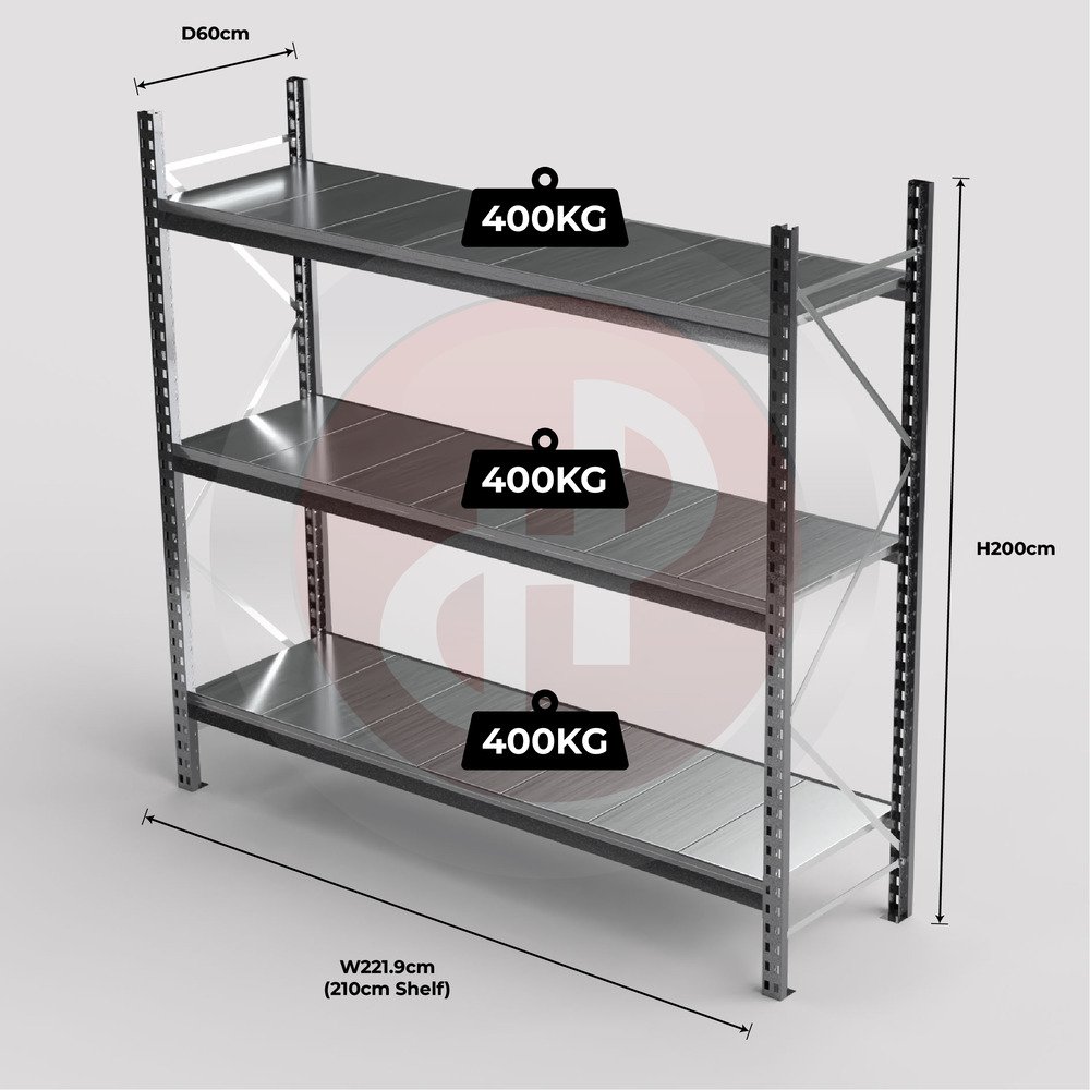 Mini Racking System 210 x 60 x 200cm H with 3 Galvanised Shelves