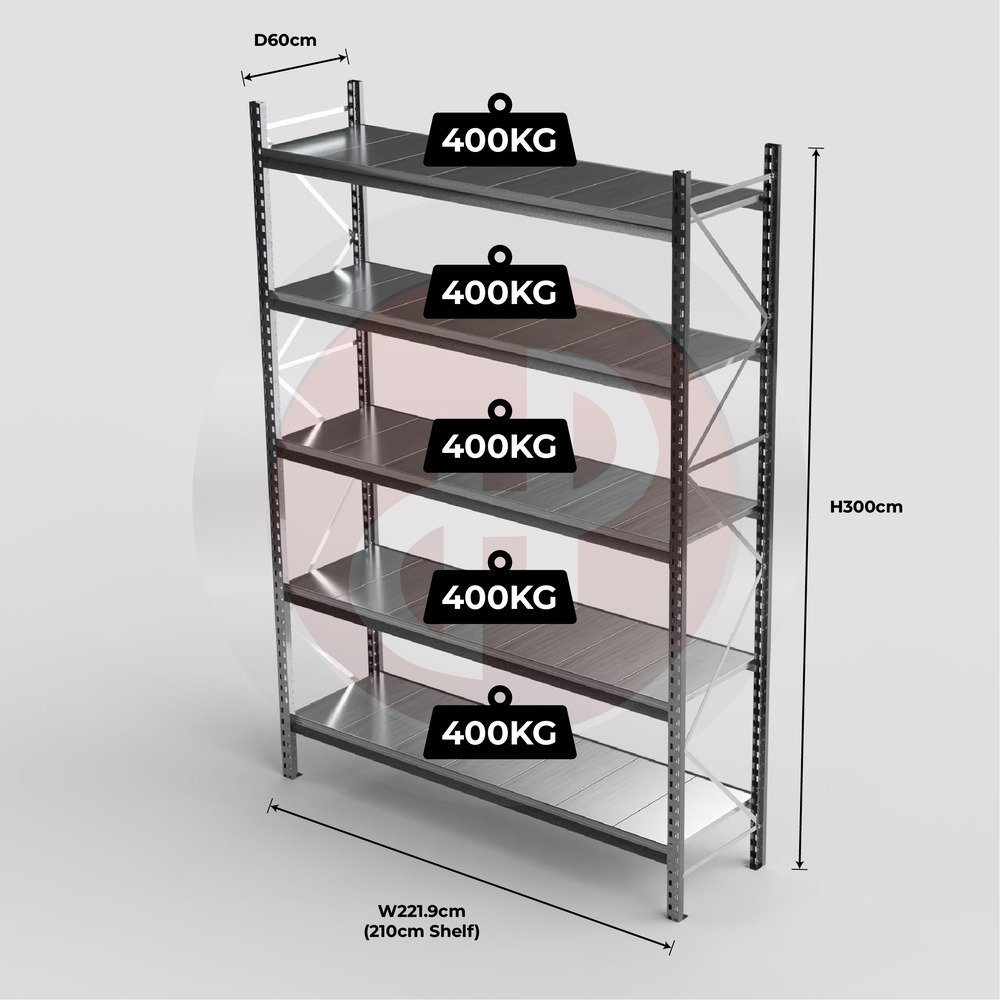 Mini Racking System 210 x 60 x 300cm H with 5 Galvanised Shelves