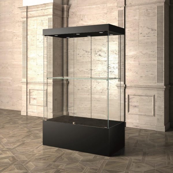 Museum display showcase with 1 adjustable shelf and 6 top lights 100cm wide